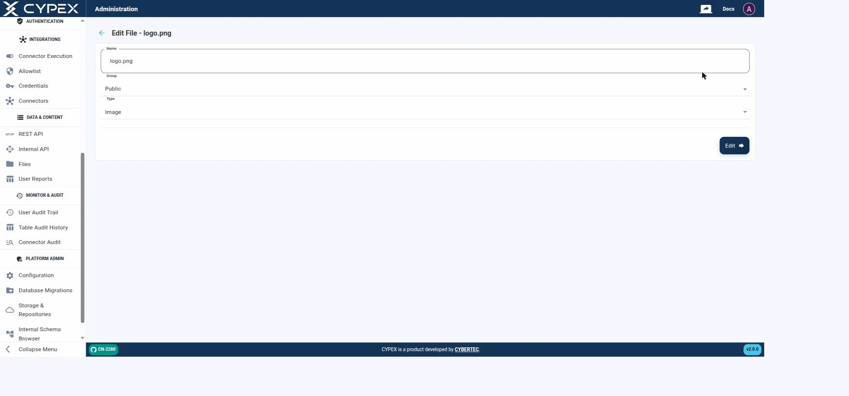 Name, Group (Public/Private), and Type can all be changed after upload.