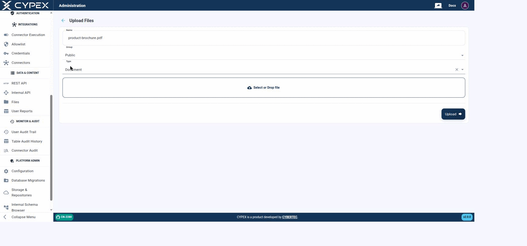 Set a Name, Group, and Type, then select or drop the file.