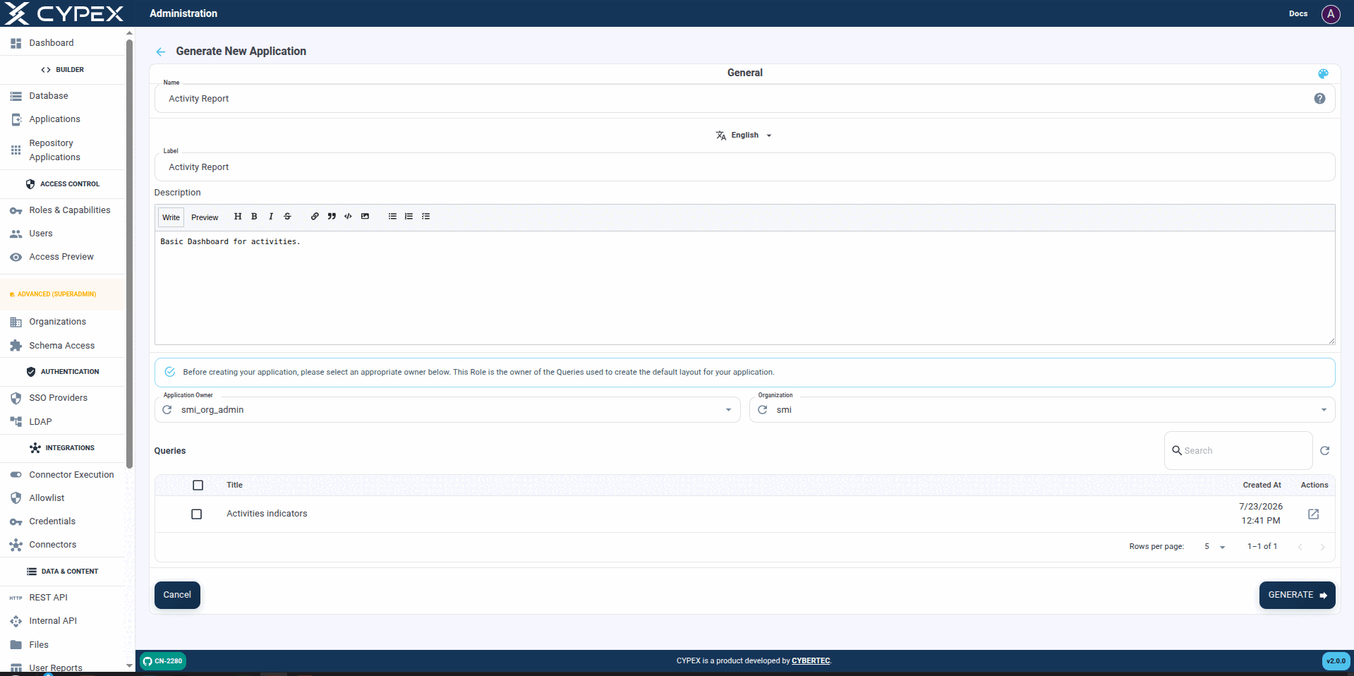Create application
