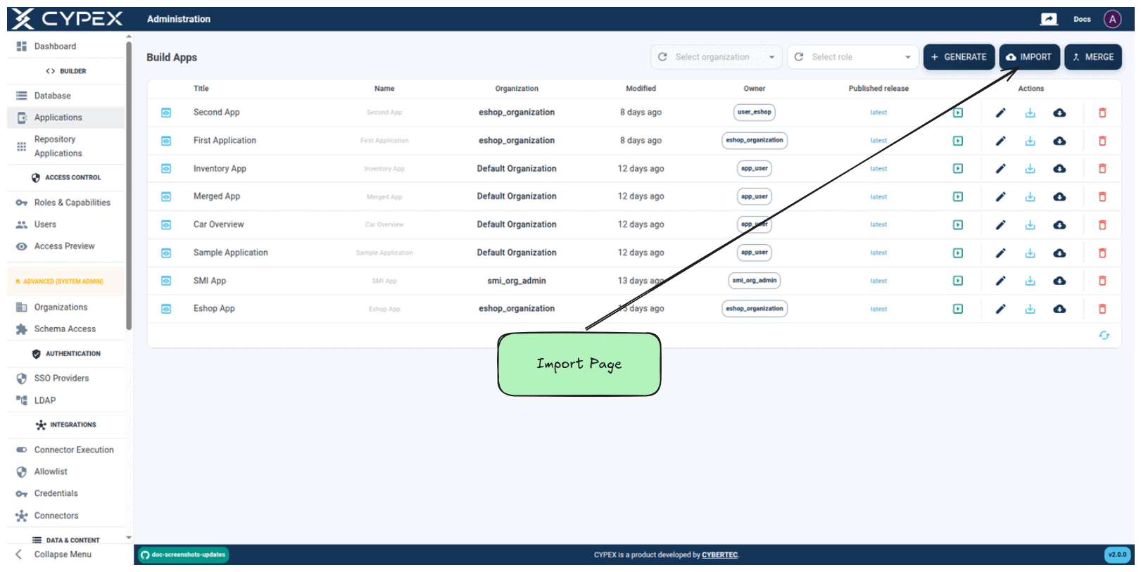 Click the Import Application button to start importing an application package