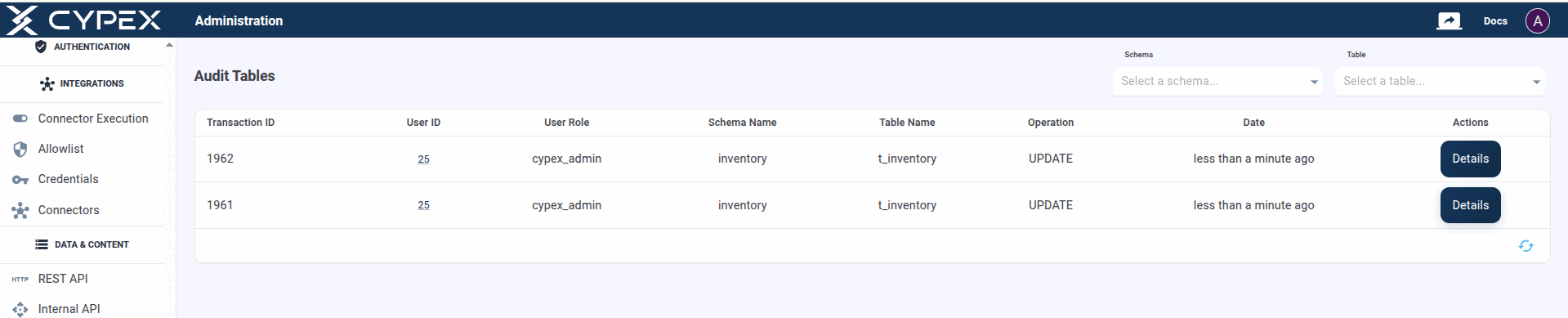 Audit Tables