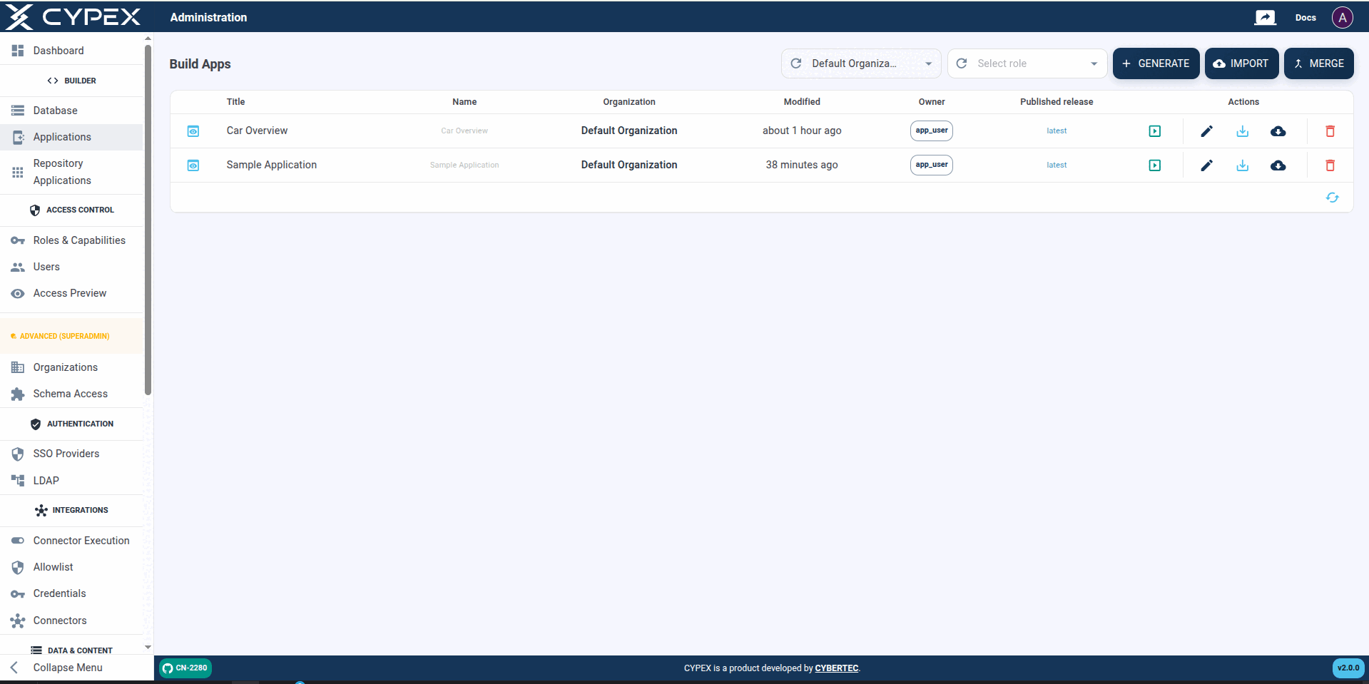 Admin Applications Page