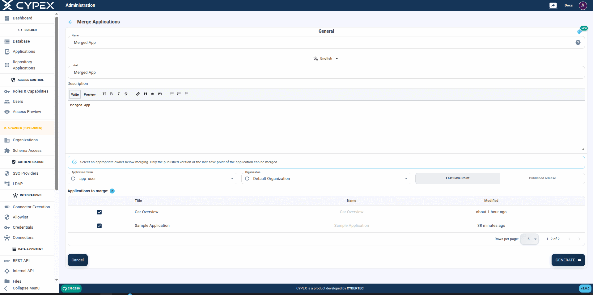 Merge Applications Form