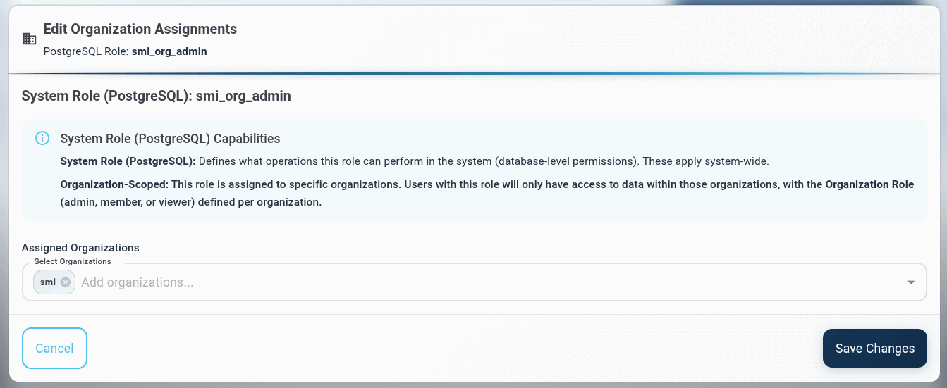 Adding an organization mapping to an existing role.