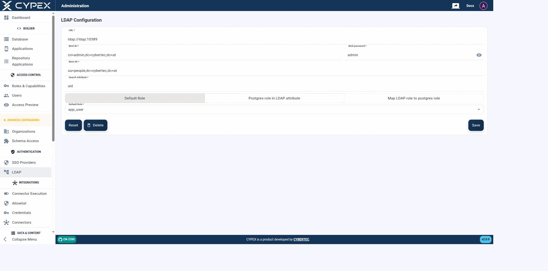 Every LDAP user that authenticates successfully is assigned the same PostgreSQL role (here: app_user).